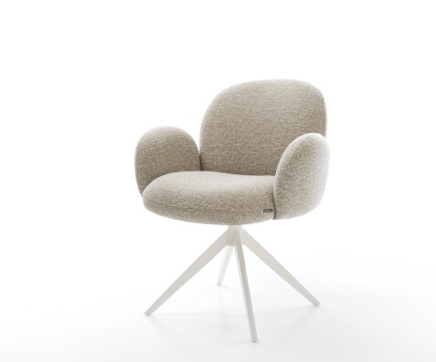 Drehstuhl Nube-Flex mit Armlehnen Webstoff Soft Beige Kreuzgestell breit Weiß 360° drehbar Wippfunktion Taschenfederkern