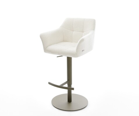 Barstuhl Yulo-Flex Bouclé Soft Beige Drehfuß höhenverstellbar Metall Titanfarben