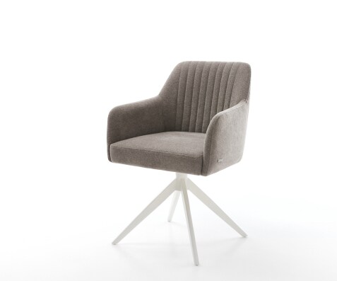 Drehstuhl Greg-Flex Strukturstoff Soft Taupe Kreuzgestell breit Weiß 360° drehbar Wippfunktion Taschenfederkern