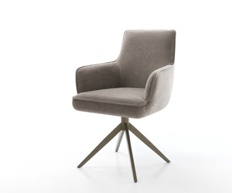 Drehstuhl Heira-Flex mit Armlehnen Strukturstoff Soft Taupe Kreuzgestell breit Effektfinish Titan 360° drehbar Wippfunktion Taschenfederkern