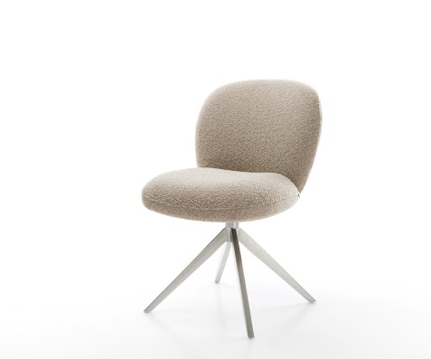 Drehstuhl Nube-Flex Bouclé Schlamm Kreuzgestell breit Edelstahl 360° drehbar Wippfunktion Taschenfederkern