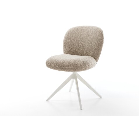 Drehstuhl Nube-Flex Bouclé Schlamm Kreuzgestell breit Weiß 360° drehbar Wippfunktion Taschenfederkern